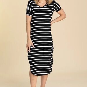 🆕YELETE Black & White Stripe Midi Dress Medium NWT Pockets Spring Boutique